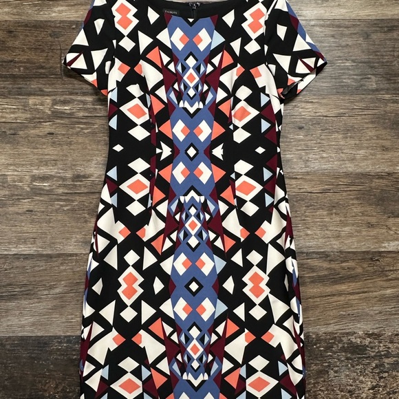 Talbots Geometric Black and White Sheath Mini Dress Crew Neck Short Sleeve - Picture 1 of 7